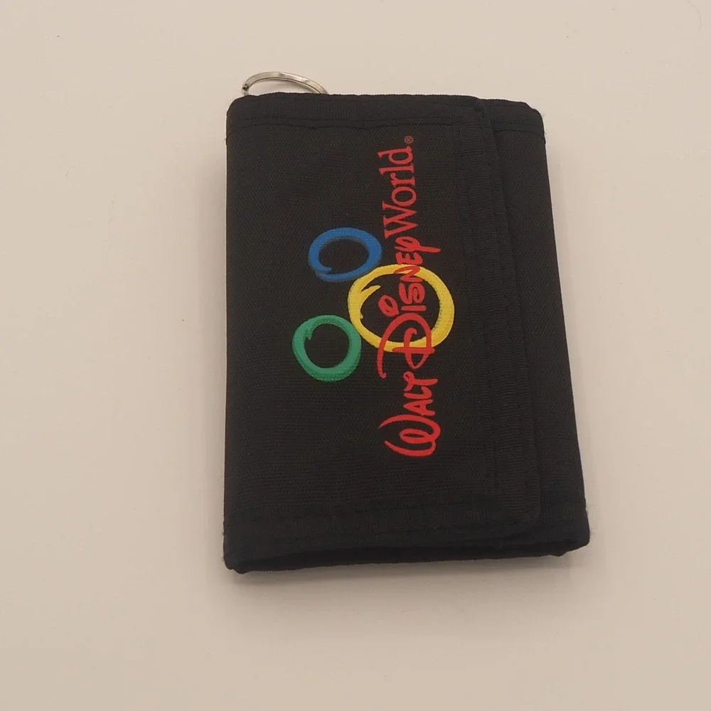 Vintage Walt Disney World Trifold Wallet Hook & Loop Closure Keyring Black